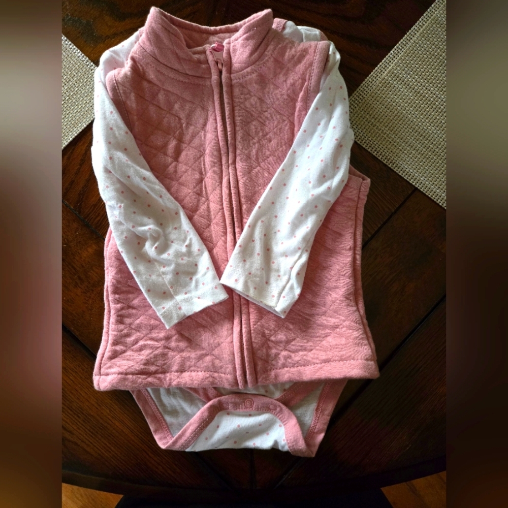 CHICK PEA 2 Piece Onesie And Quilted Vest Set Pink/white Size 12 Months
